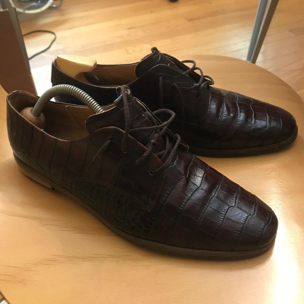 Gabor Comfort Unisex Brown Faux Croc Oxford Shoes